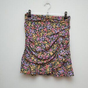 Zara Floral Print Ruched Ruffle Mini Skirt Size XS BNWT
